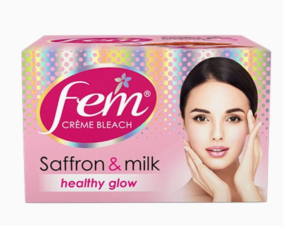 Fem Fairness (Saffron & Milk) Crème Bleach - Advanced Skin Brightening System | Enriched wih Goodness of Safrron & Milk | With Rejuvenating Fragrance | No Added Parabens, Silicones & Ammonia