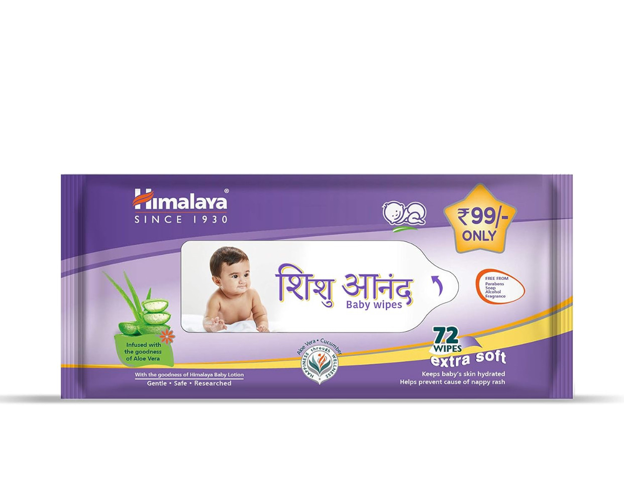Himalaya Shishu Anand Baby Wipes with Aloe Vera & Licorice, 72 Wipes | pH Balanced | Gentle on Skin| Clinically Tested
