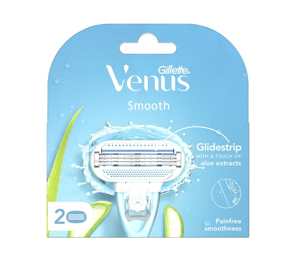 Gillette Venus Smooth Women Hair Removal Razor Blades Aloe Vera Glidestrip - 2Pieces